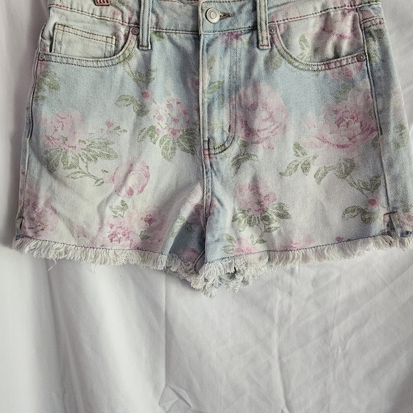 Celebrity Pink Floral Jean Shorts - Pastel Pink and Green - Picture 1 of 3